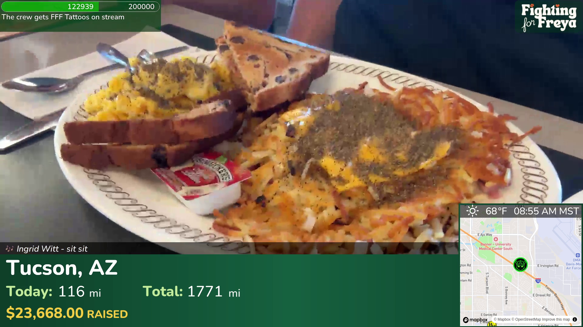 The phone scene with the iPhone feed inside Waffle House!